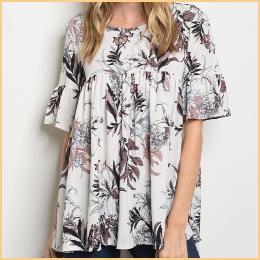 Babydoll Shirt w/Empire Waist & Ruffle Sleeves